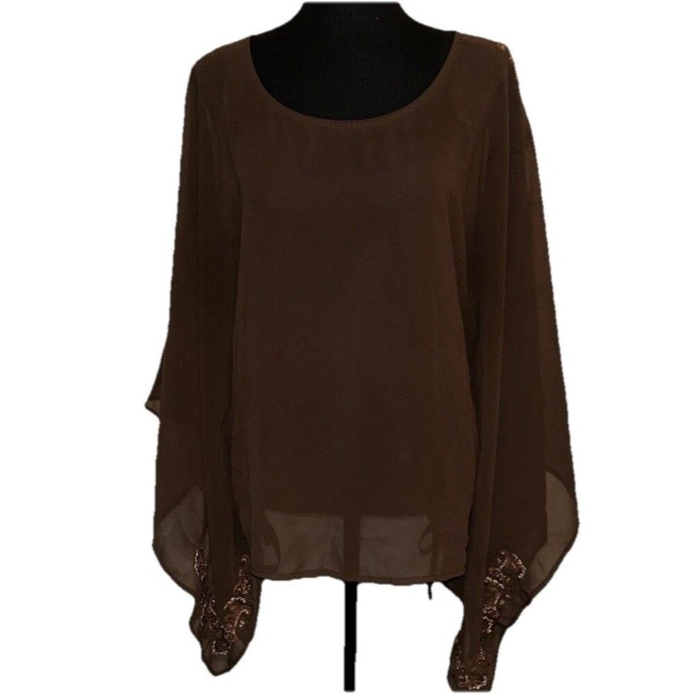 Lane Bryant 18/20 Poncho Lightweight Sheer Brown Boho Kimono Sleeves Shawl Top